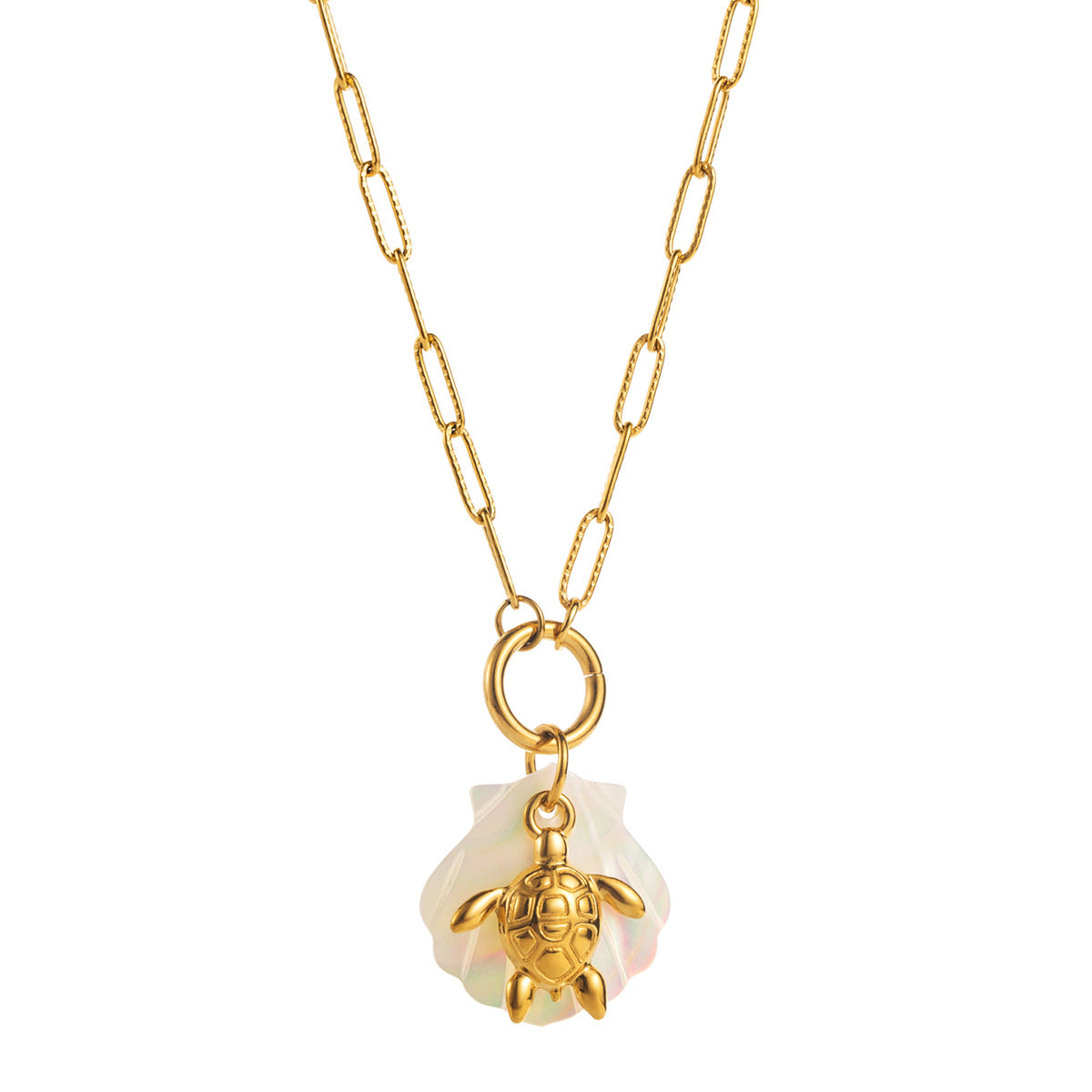 Wholesale Ocean Series Starfish Sea Turtle Dolphin Colorful Shell Stainless Steel Necklace