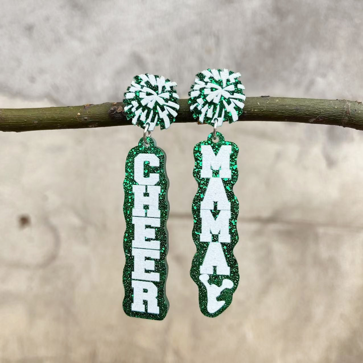 Wholesale Printed Earrings Glitter Cheer Mama Letters Holiday Gift Acrylic Earrings