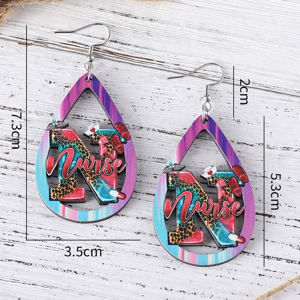 Wholesale Leopard Print Colorful Water Drop Double-Sided Earrings