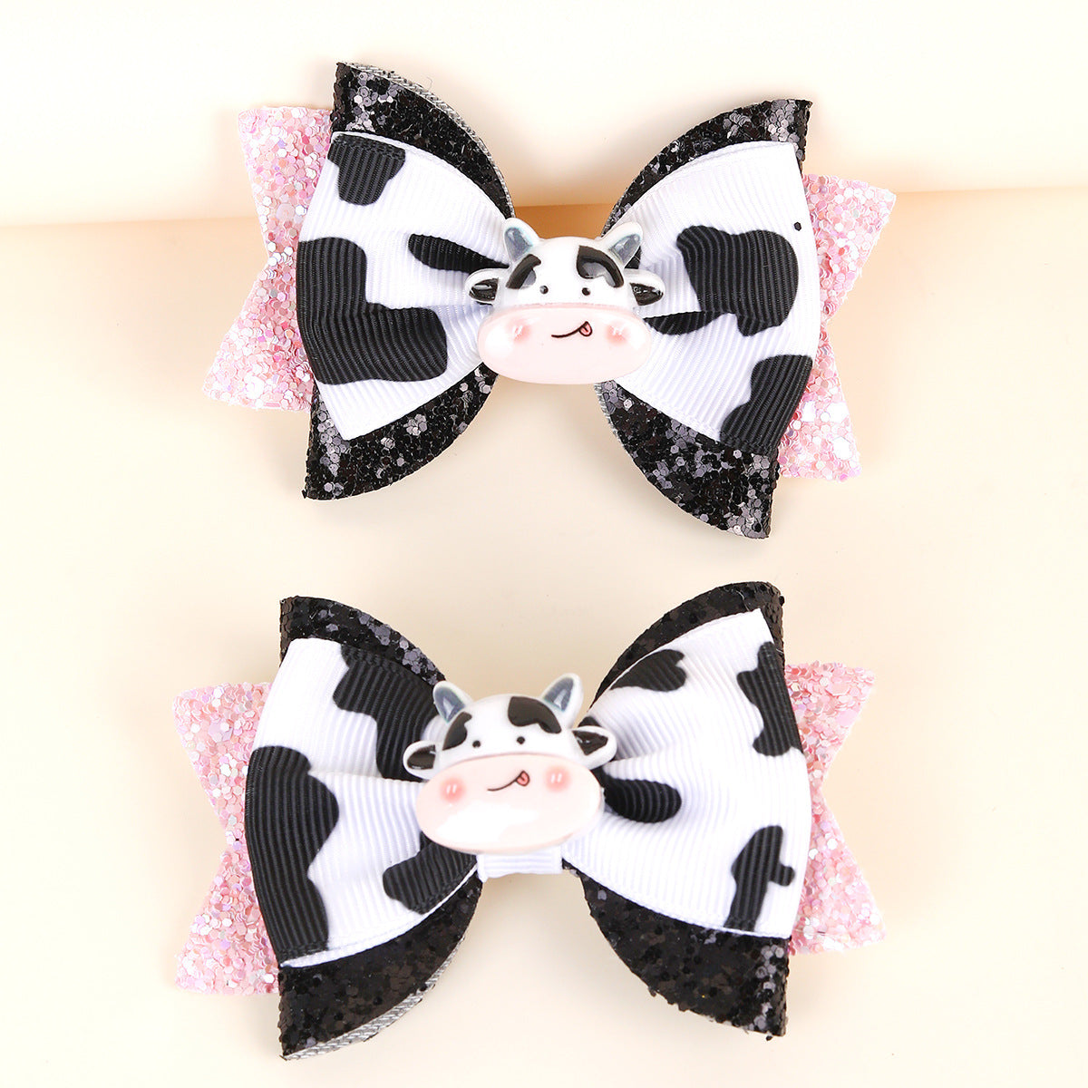 Wholesale  20pcs/pack European and American Cow Pattern Bow Hairpins Popular Kidsren' s Bow Hair