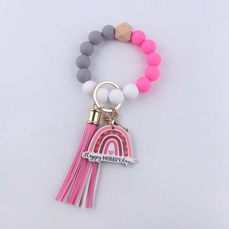 Wholesale Mother's Day Tassel Bracelets with Silicone Keychains