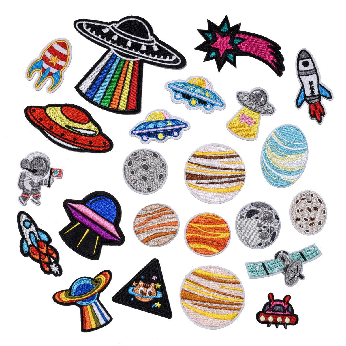 Wholesale Space Planet Embroidery Patch Astronaut Rocket Felt Applique Adhesive Backing For Party Home Decor