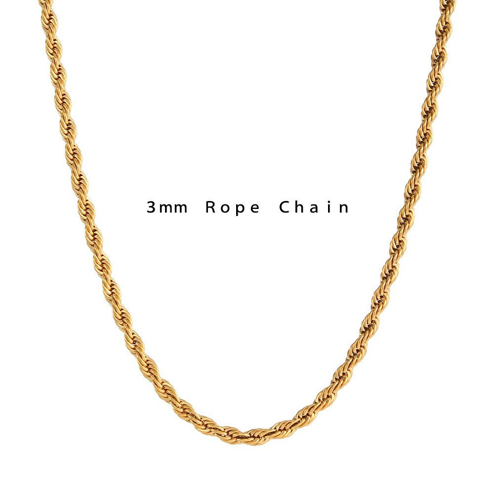 Wholesale Golden Fried Dough Twists Chain Stainless Steel Necklace