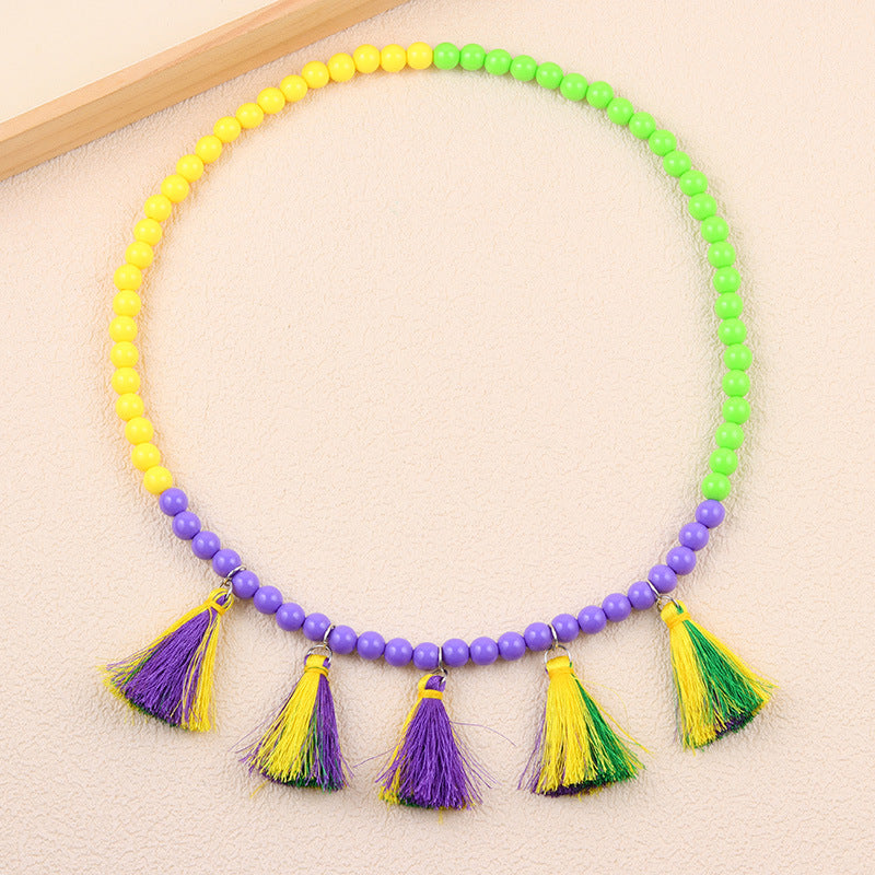 Wholesale  Carnival  Colorfulful Beaded Mask Tassel Acrylic Pendant  Necklace