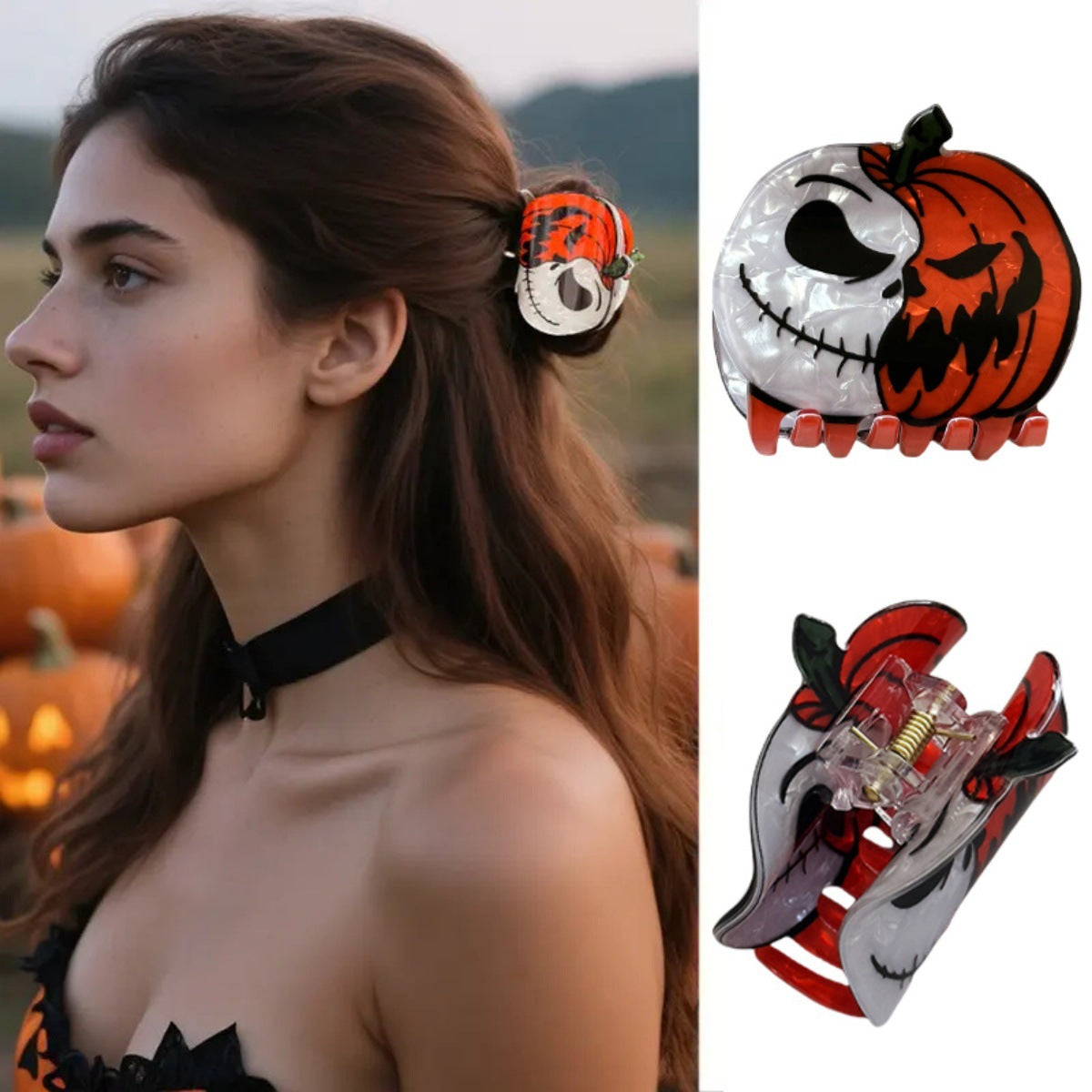 Wholesale  hairpin with funny pumpkin head and black cat