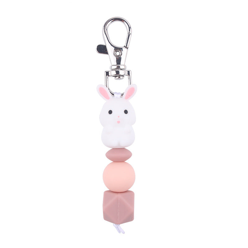 Wholesale Cartoon 3D Little White Rabbit Silicone Beaded Keychain