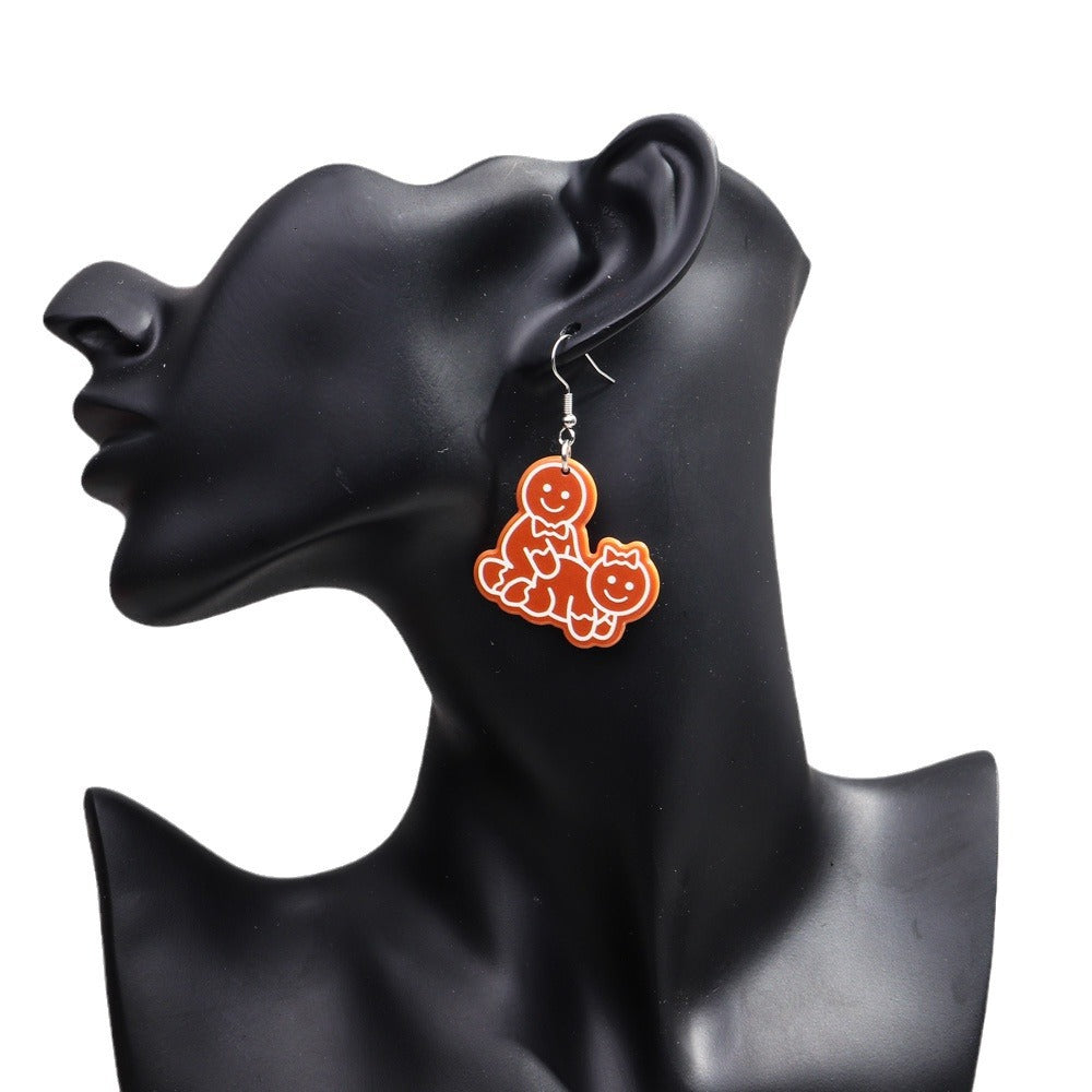 Wholesale Christmas Funny Round Cookie Man Acrylic Earrings