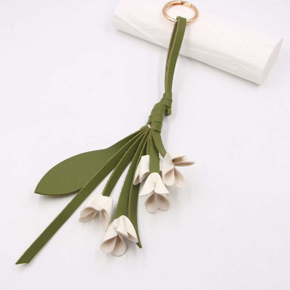 Wholesale Artificial Leather Handmade Golden Osmanthus Flower Pendant Bag Charm Stylish Decorative Car Key Accessory For Boutique Resale