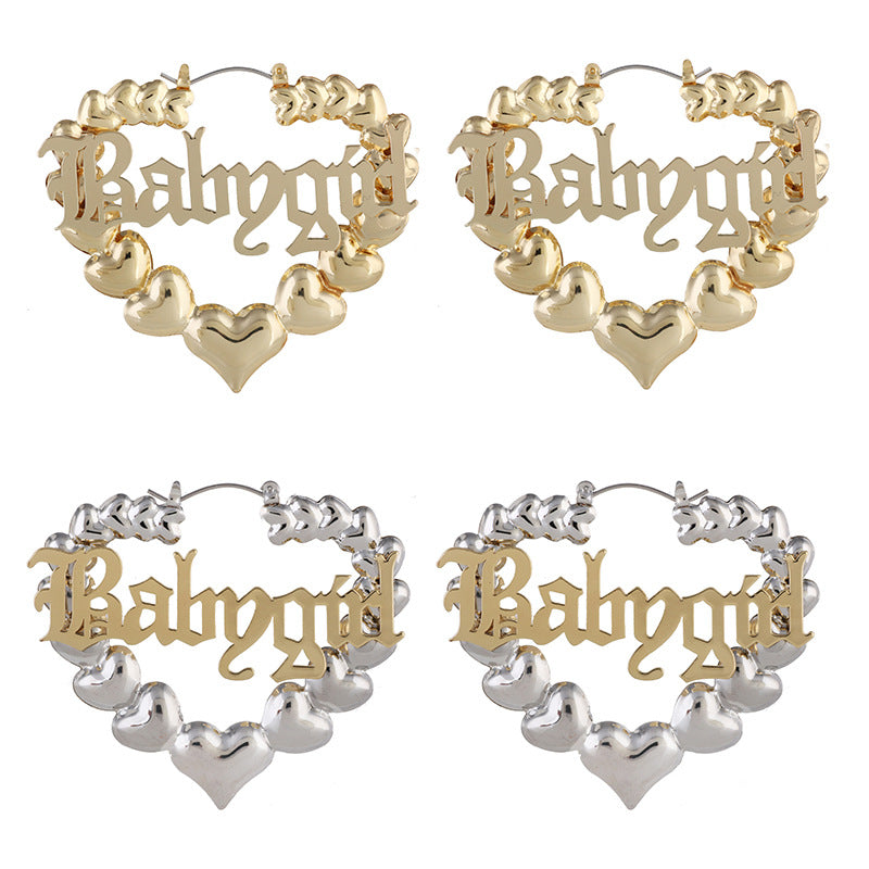 Letras de metal de corazón al por mayor Pendientes de metal