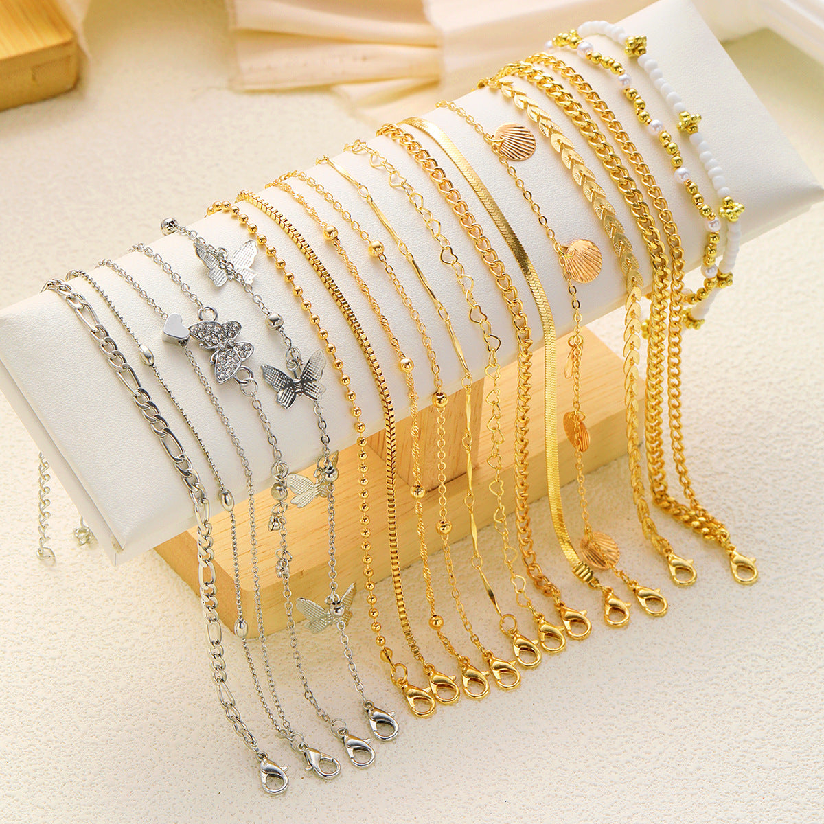 Wholesale Beach Style Butterfly Shell Rice Bead Anklet Set