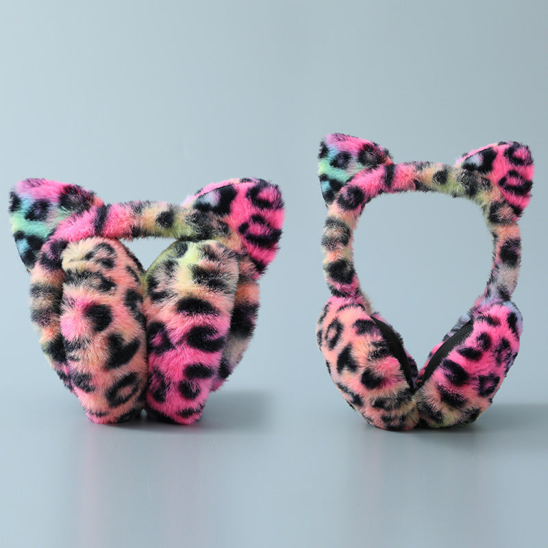 Wholesale Leopard Print Warm Winter Plush Winter Earmuffs Plush Cute Folding Earmuffs
