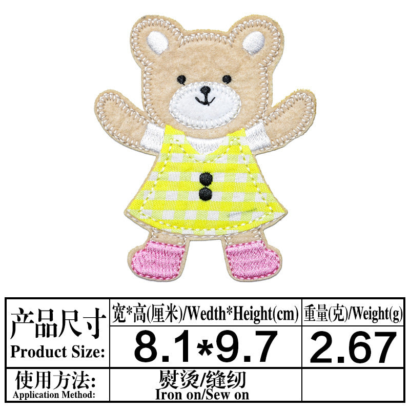 Wholesale Cartoon Bear Embroidered Cloth Patches Iron On Sewing Applique Decorative Clothing Accessory