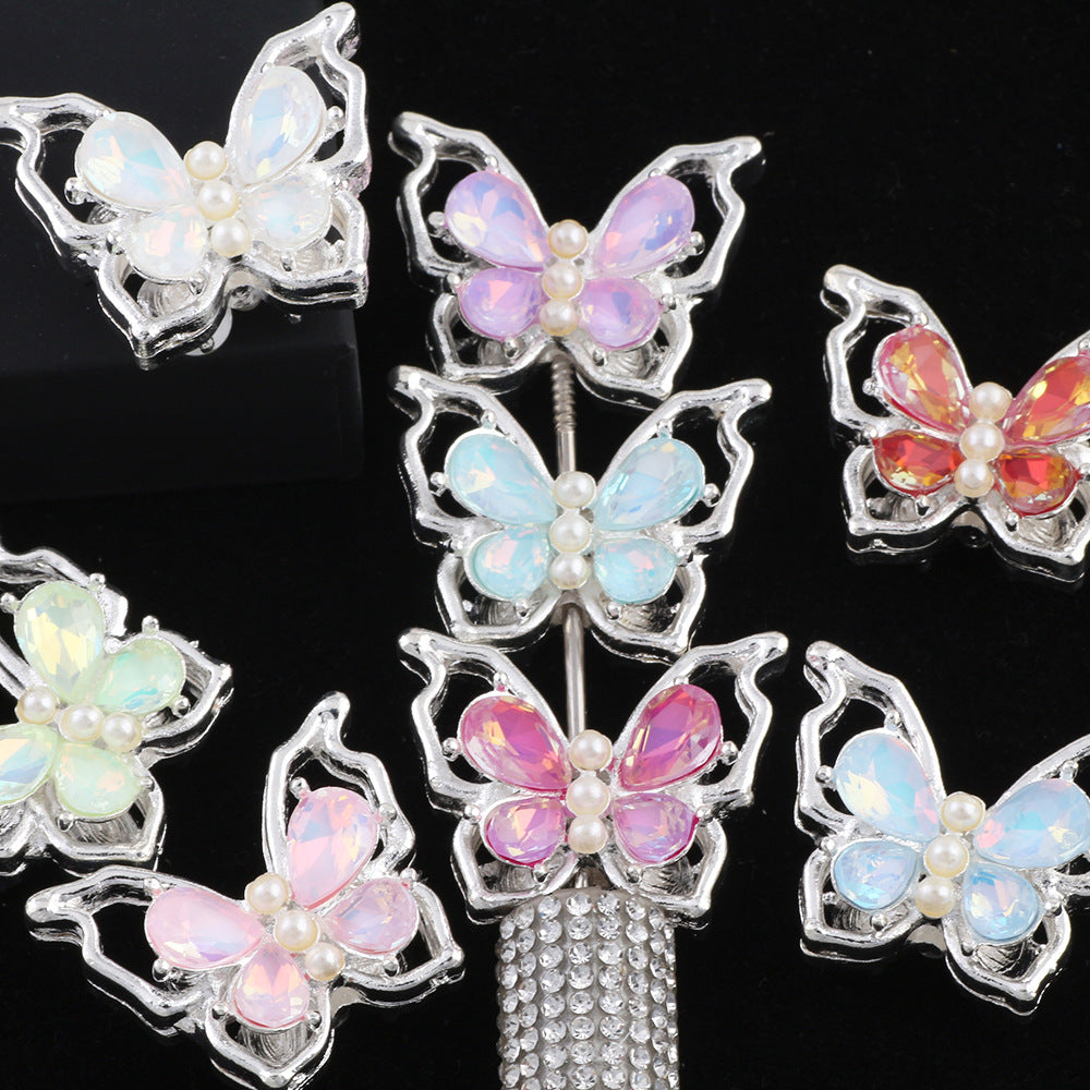 Wholesale Alloy Cut-out Mocha Color Butterfly Diamond Ball Can Be Worn Straight Hole Beads DIY Accessories