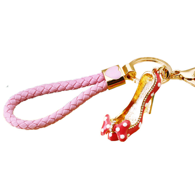 Wholesale Wave dot high heels rhinestone metal keychain