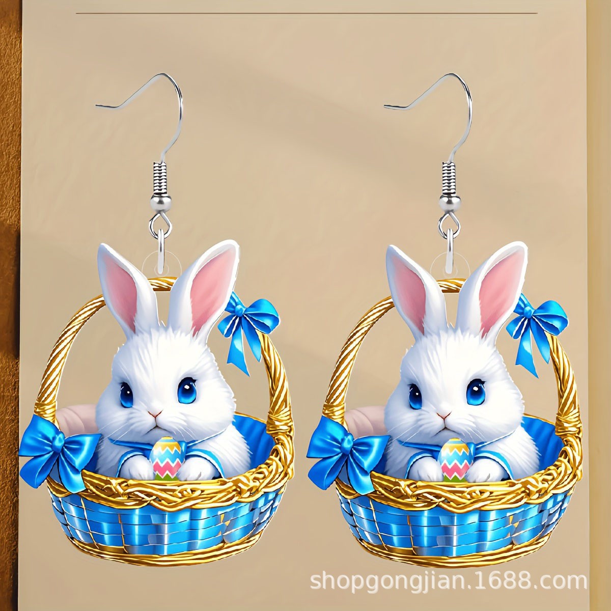 Wholesale Easter colored flower basket rabbit acrylic earrings
