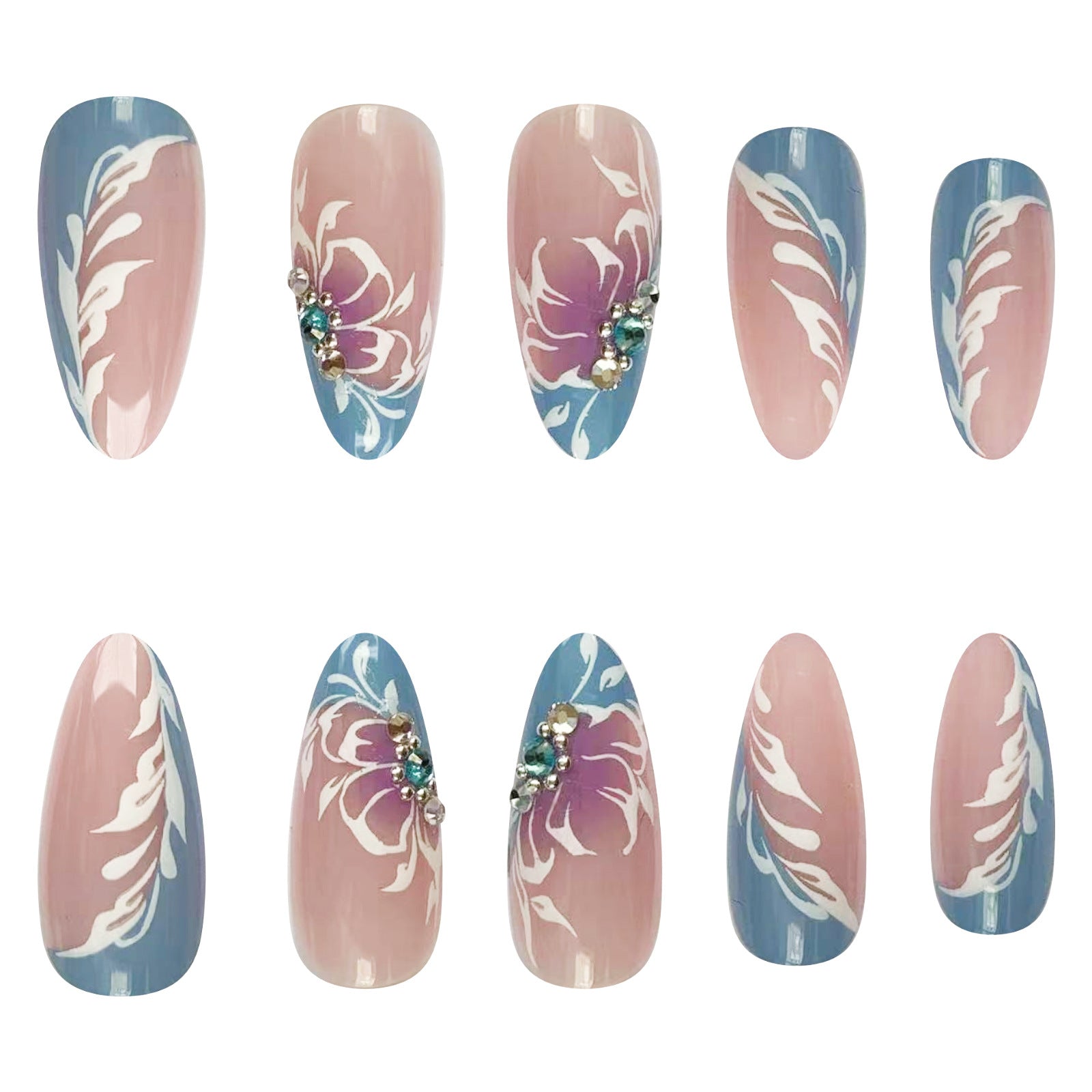 Wholesale Crape Myrtle Catkins Lake Blue French Bevel Nail Stickers