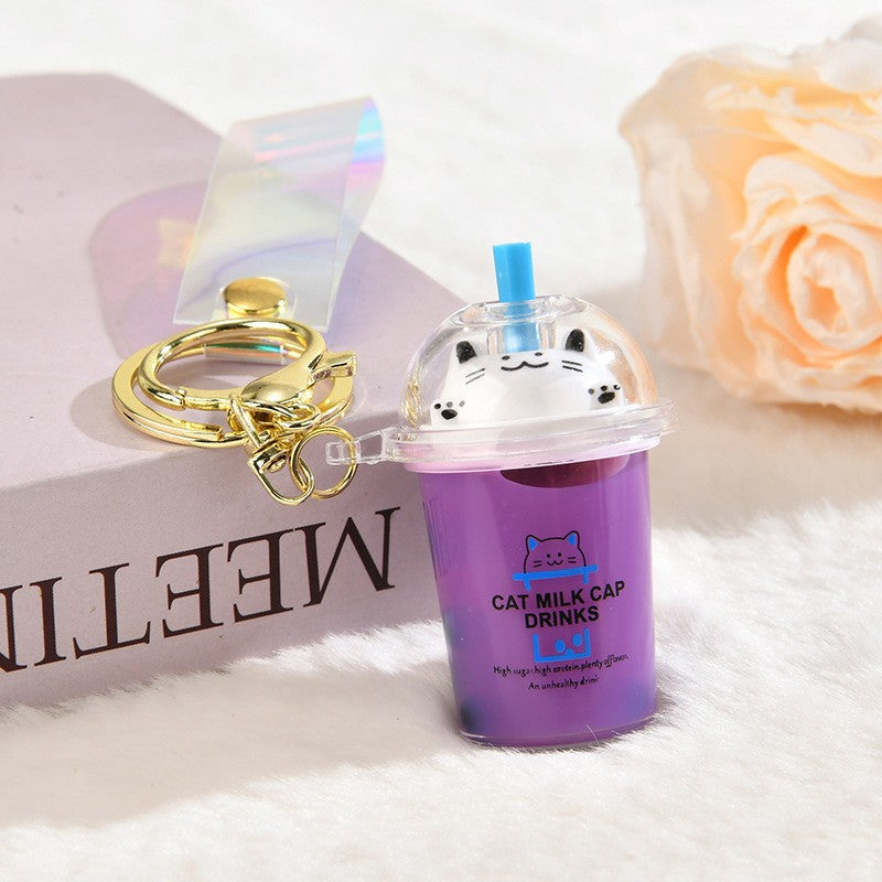 Wholesale Acrylic Creative Cute Milk Tea Cup Cat Bubble Tea Keychain