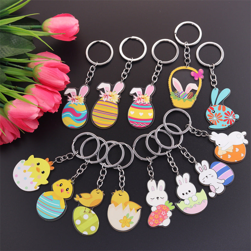 Wholesale Easter Rabbit Ear Easter Egg Metal Keychain