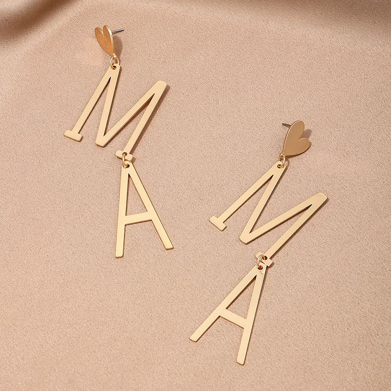 Wholesale Exaggerated design creative metal heart MAMA women's earrings