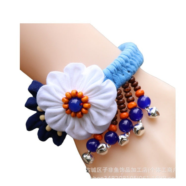 Wholesale Ethnic Style Tie-dye Hand-sewn Fabric Blue Dyed Blue Cloth Bracelet Jewelry