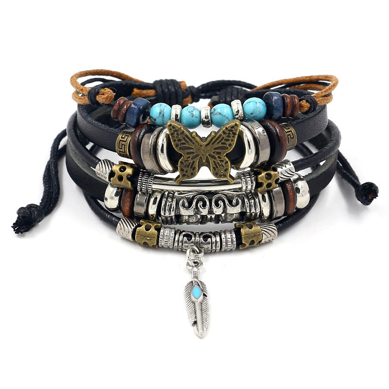 Wholesale Fashion Multi-layer Alloy Beaded Turquoise Braided Bracelet