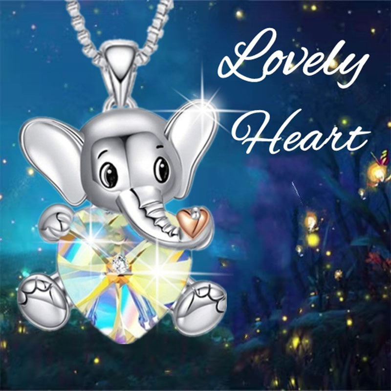 Wholesale Elephant Heart Colorful Crystal Necklace