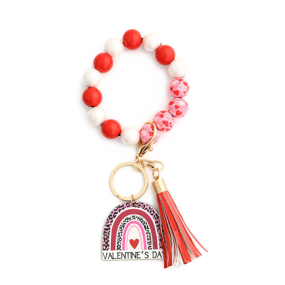 Wholesale  Valentine' s Day  Love Wooden Bead Bracelet Wristlet Keychain