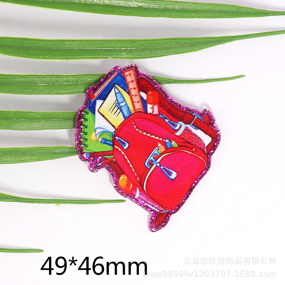 Wholesale 10pcs New loose powder cartoon teacher stationery style personalized bag jewelry acrylic pin cute DIY patch