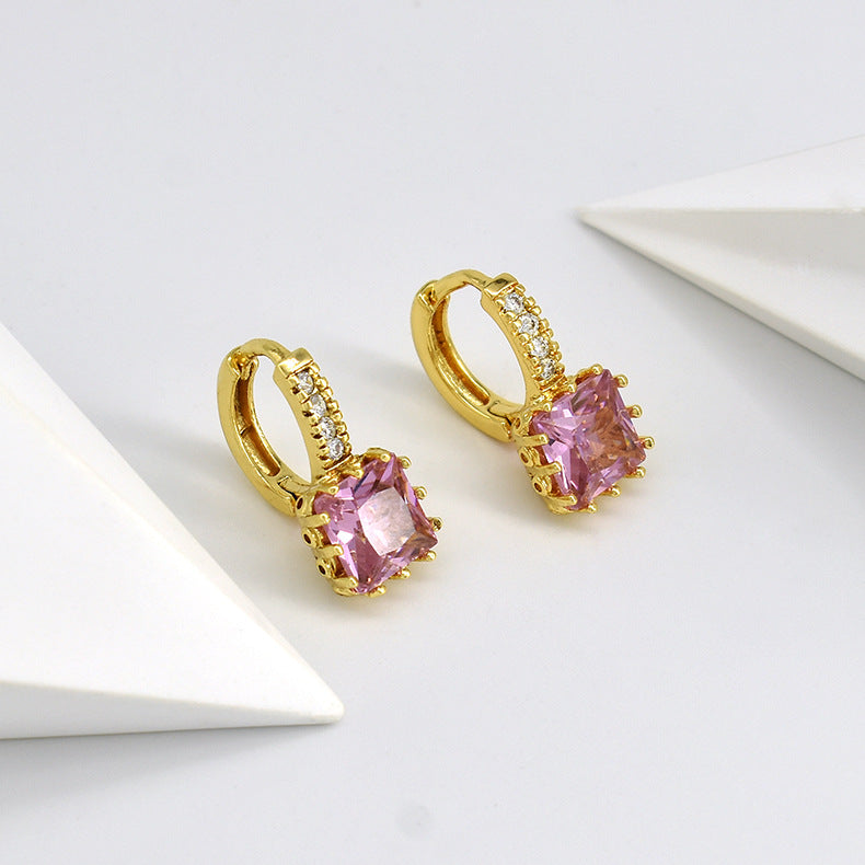 Wholesale Temperament Inlaid Cubic Zirconia Simple and Sweet Full Diamond Copper Earrings