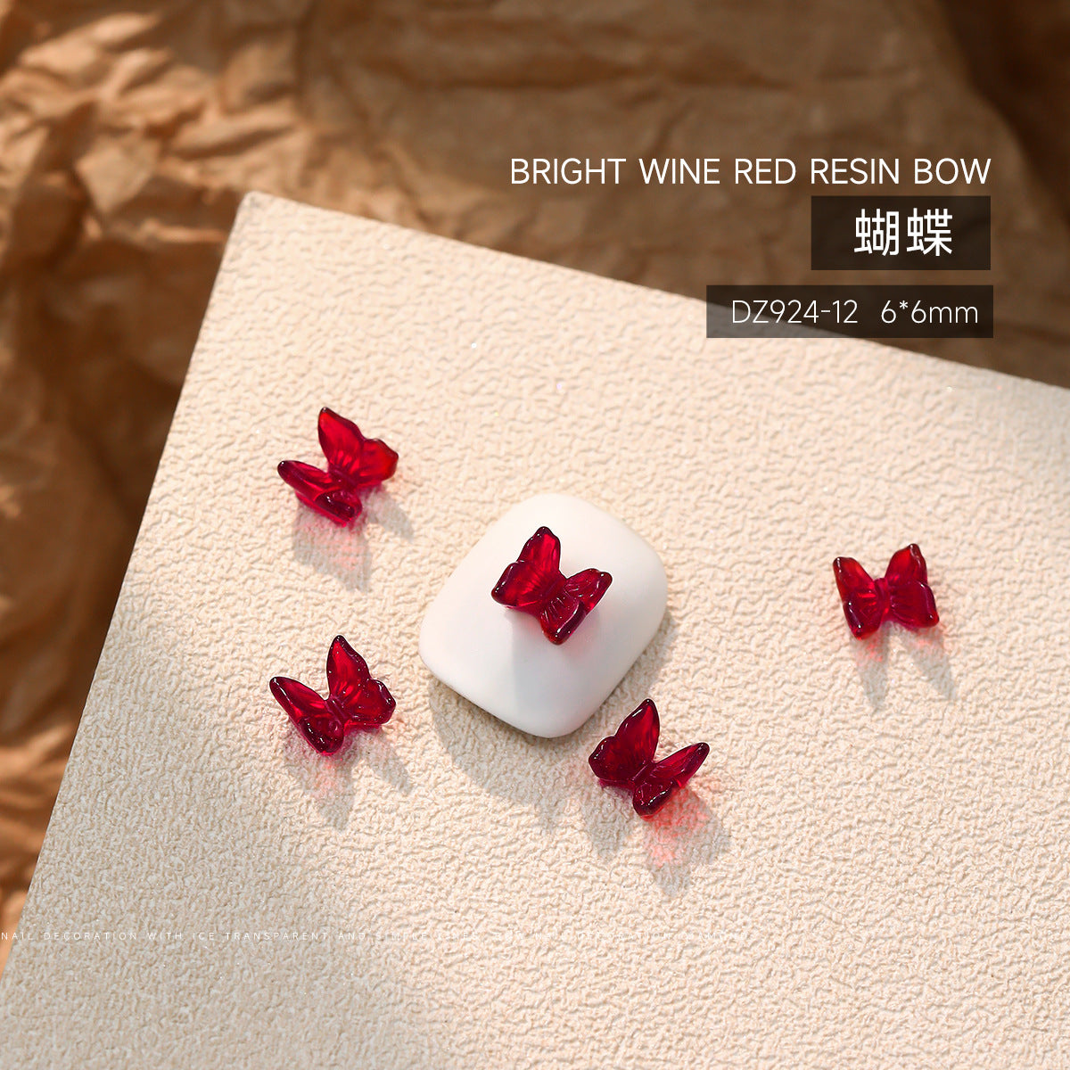 Wholesale 50pcs Bow Nail Art Accessories Burgundy Resin Frosted Mini Three-Dimensional Ribbon Butterfly Bow Tie Nail Decoration
