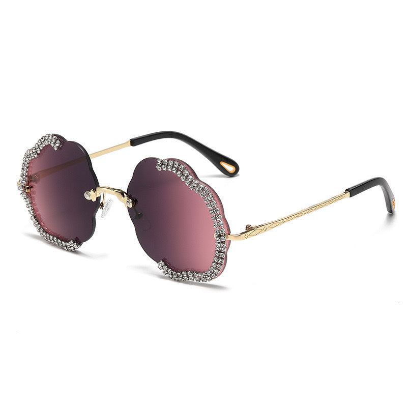 Wholesale Polygonal Shaped Diamond Cut Edge Frameless Flower Wave Sunglasses