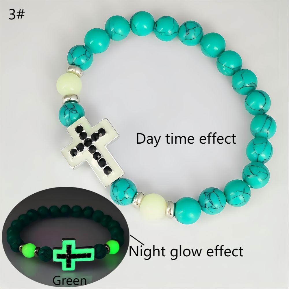 Wholesale Turquoise luminous cross diamond studded prayer bead bracelet