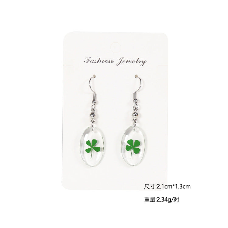 Wholesale 10pcs Four-leaf Clover Natural Specimen Earrings