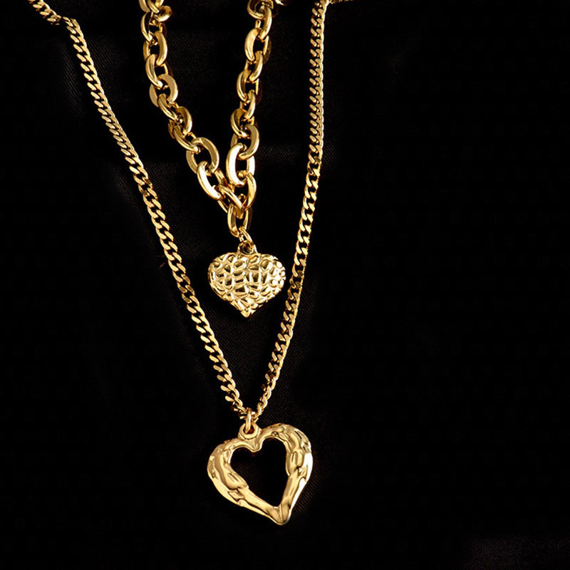 Wholesale retro simple multi-layer metal texture hollow heart pendant necklace