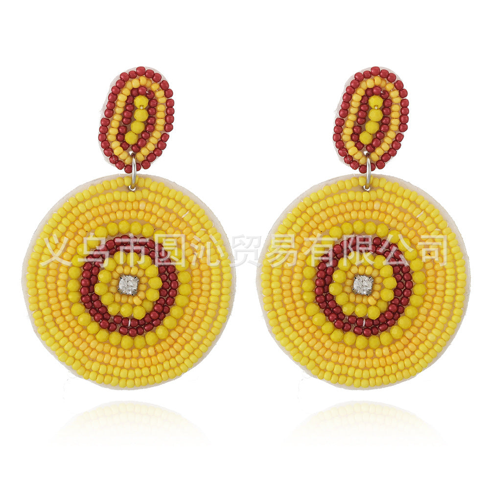 Wholesale Ethnic Style Geometric Disc Fabric Rice Bead Earrings