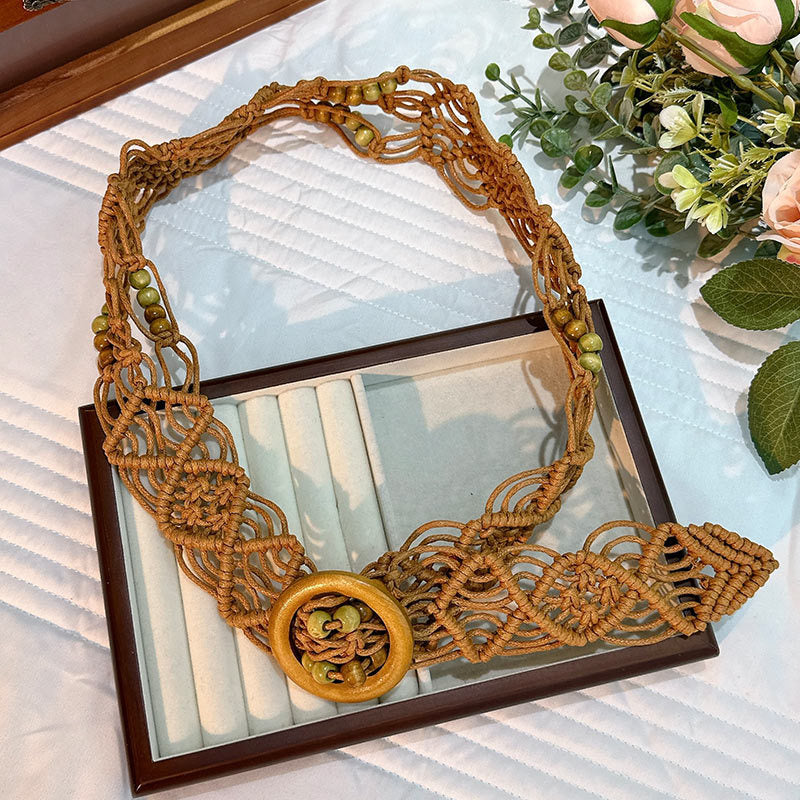 Wholesale Women's Versatile Dress Accessories Waist Rope Bohemian Braided Hemp Rope Waist Chain Thin Belt