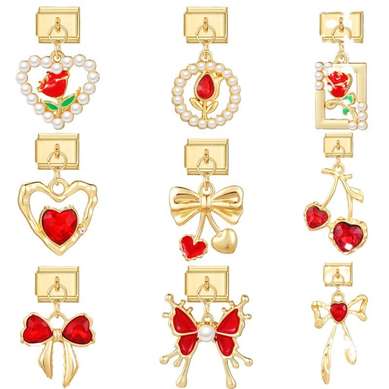 Wholesale Now Creative Gold-bottomed DIY Personalized Red Handmade Bracelet Charms