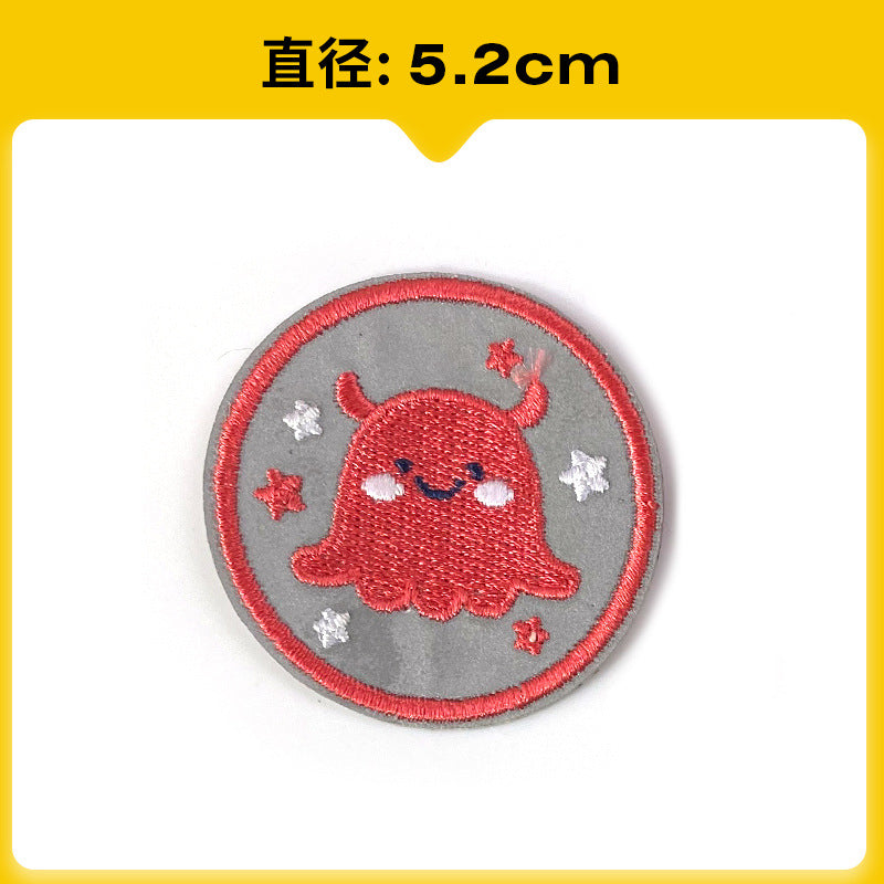 Wholesale Chic Reflective Cartoon Embroidered Patch For Backpack Coat School Bag Safety Decorative Badge