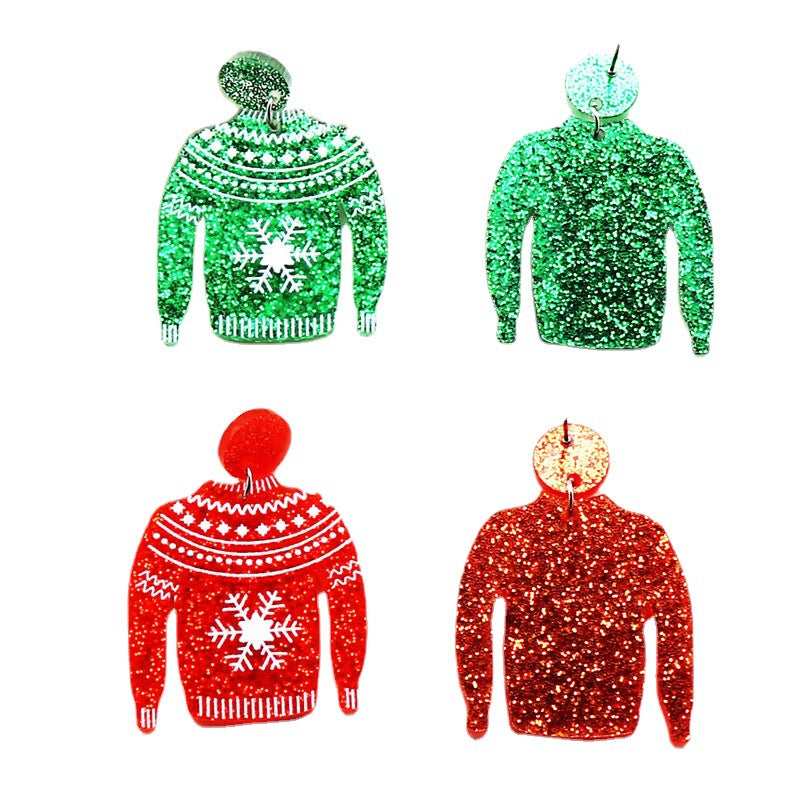 Wholesale Creative Christmas Women's Color Powder Acrylic Party Pendant Snowflake Sweater Earrings