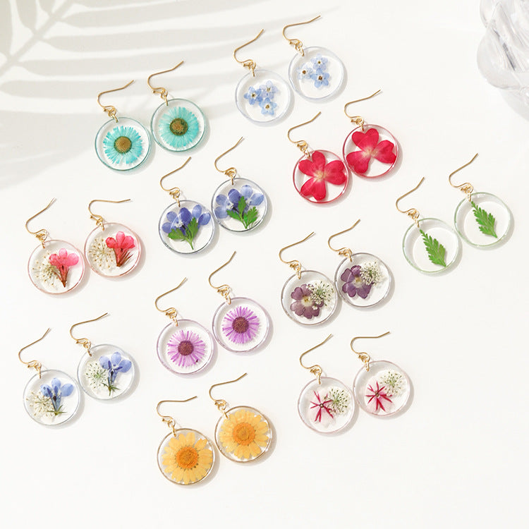 Wholesale 6pcs Everlasting Flower Forget-me-not Round Epoxy Color Earrings