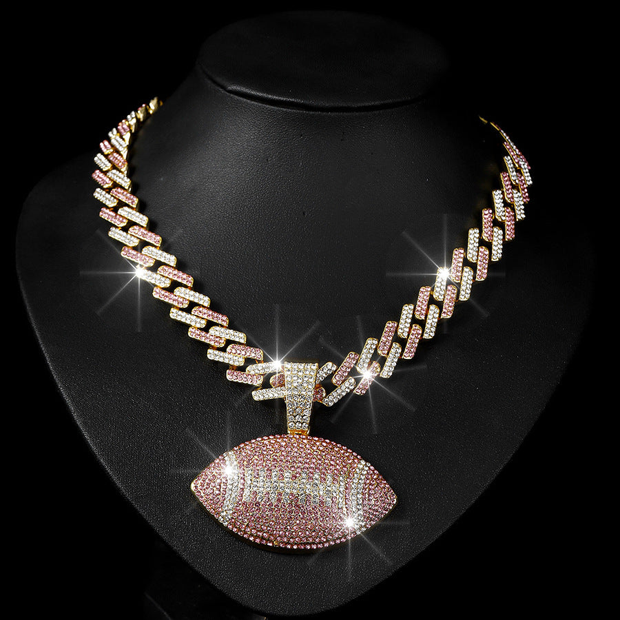 Wholesale Color Diamond Rugby Pendant Fashion Color Alloy Necklace