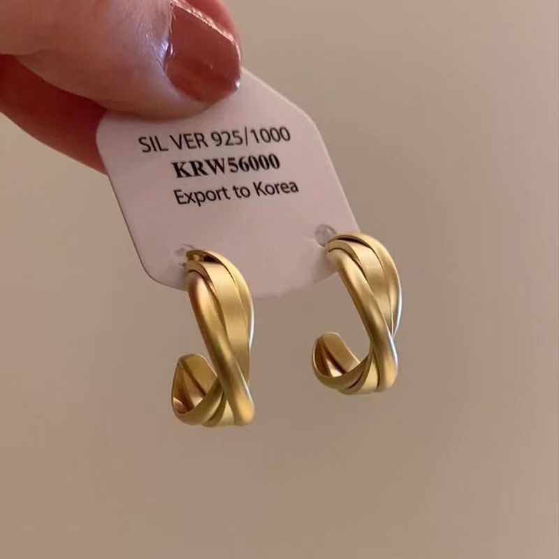 Wholesale Suitable for square face ~ retro matte golden earrings French hoop earrings