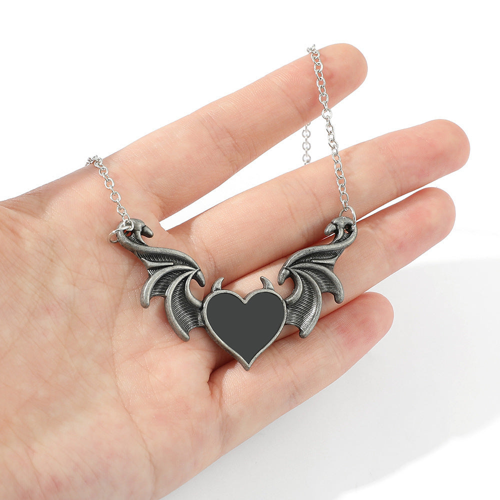 Wholesale Alloy Gothic Punk Heart Shape Demon Wings Necklace