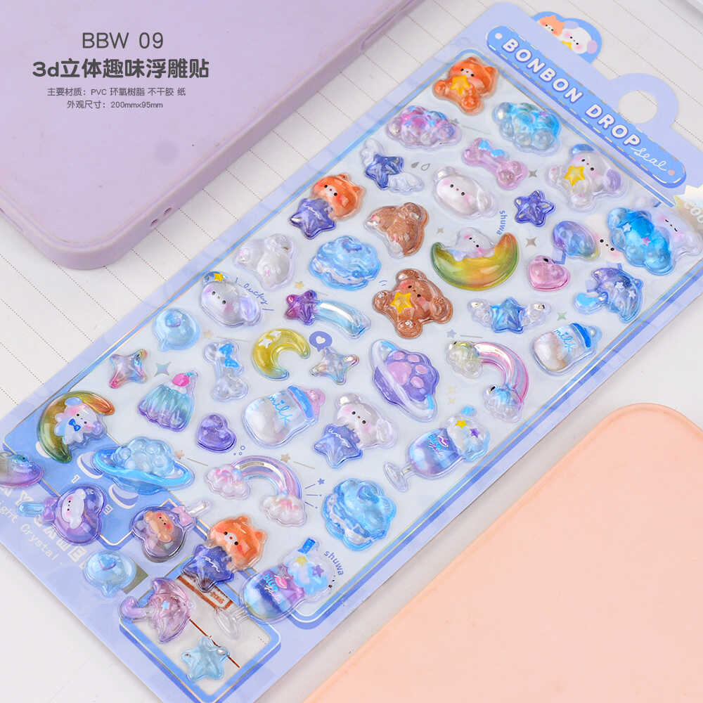 Wholesale Rainbow clouds diverse cartoon animals 3D stickers