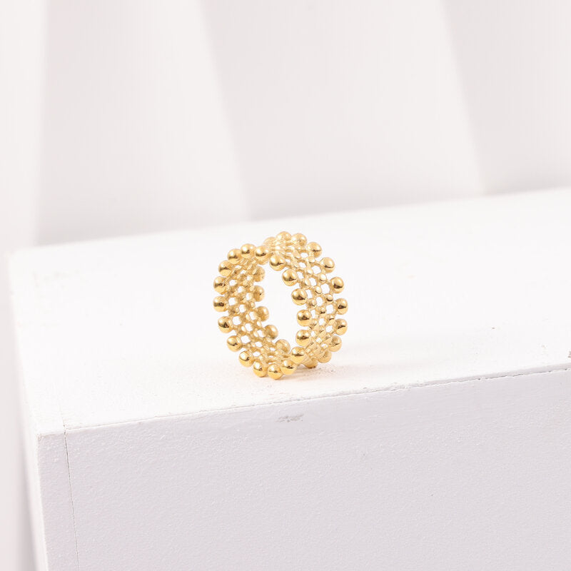 Wholesale 18k Gold Small Round Beads Matrix Arrangement Ring