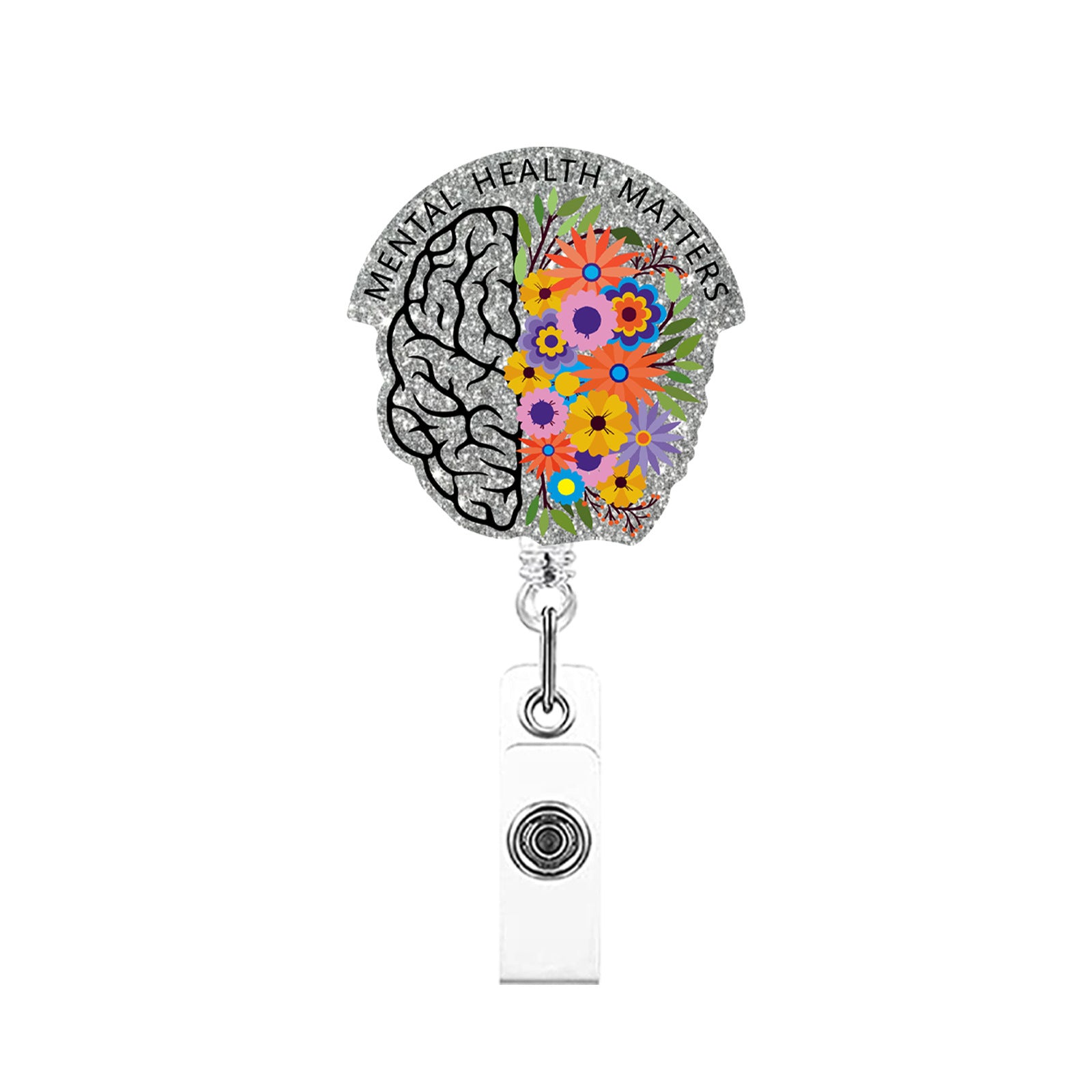 Wholesale acrylic glitter rotatable retractable badge scroll keychain