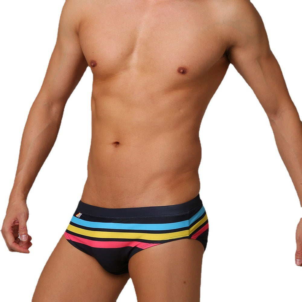 Wholesale Men's Color Striped Triangle Quick Dry Shorts Swimwear