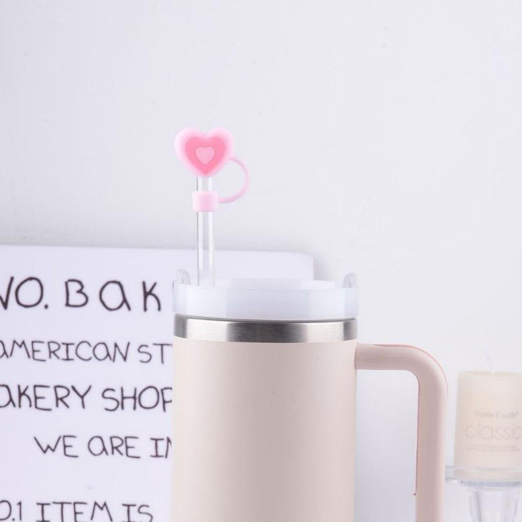 Wholesale  New Creative 10mm Colorful Heart Straw Cap Dustproof 7.5cm Silicone Protective Cup Cover Anti-Fall Accessories