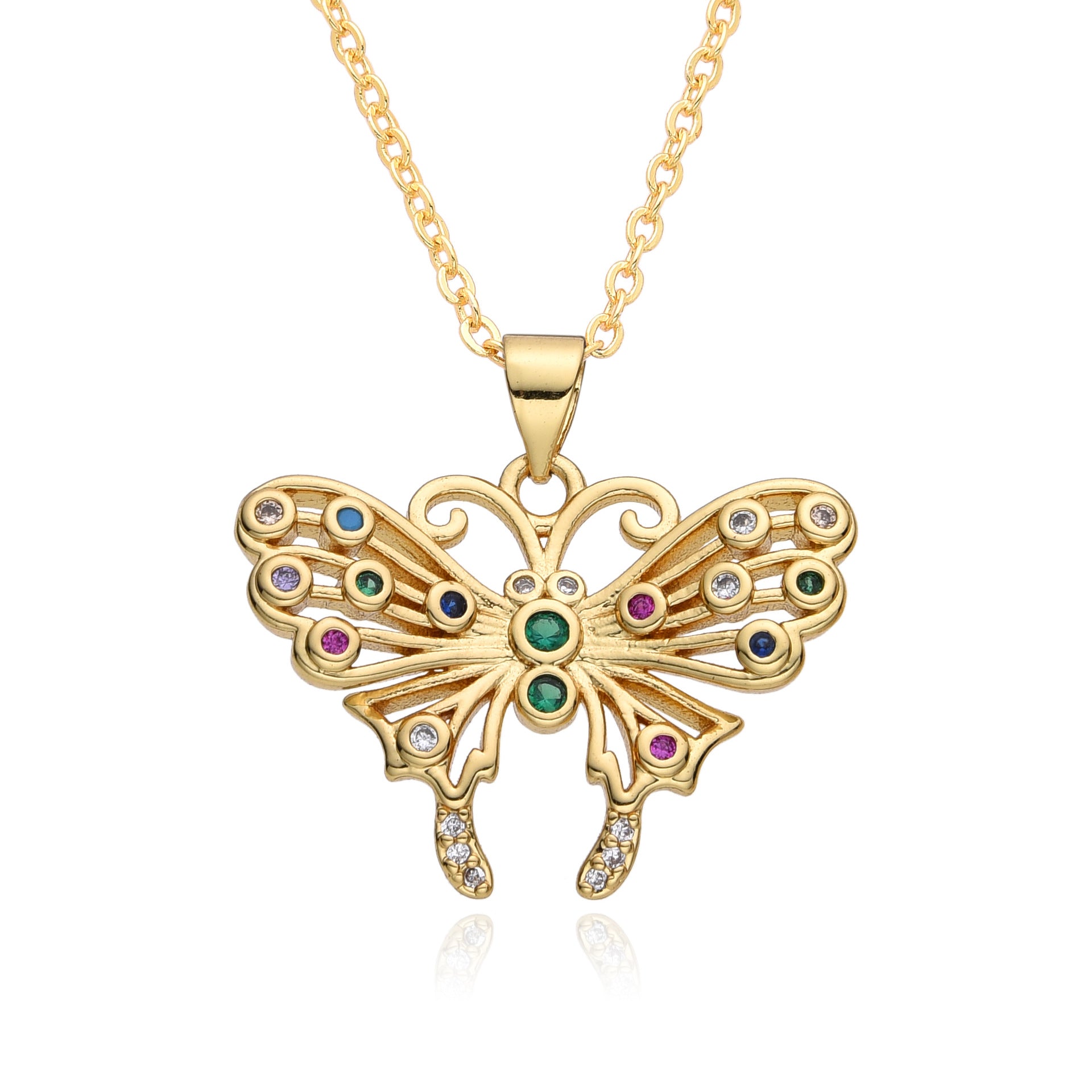 Wholesale Copper Gold Plated Micro-paved Butterfly Pattern Necklace