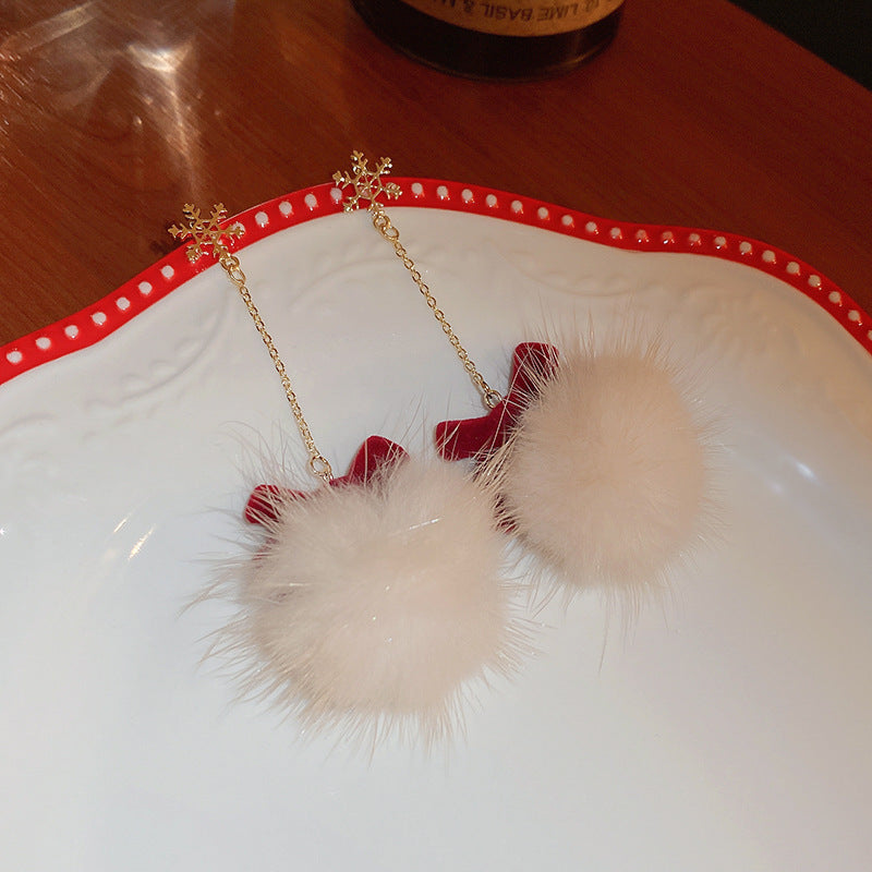 Wholesale Diamond studded bow feather tassel earrings